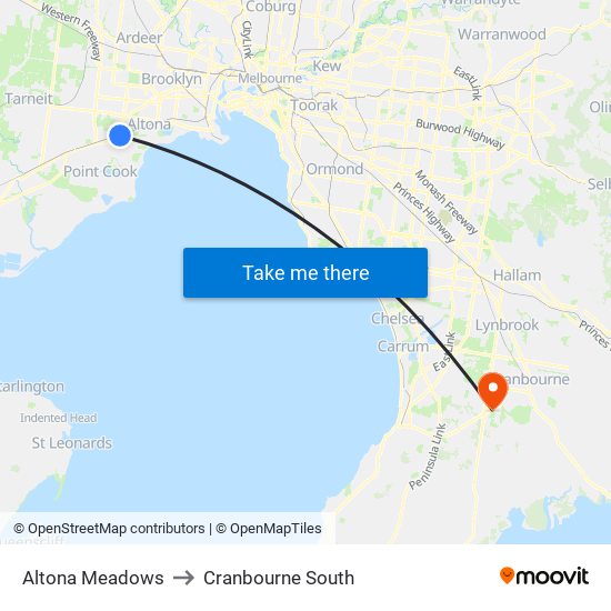 Altona Meadows to Cranbourne South map