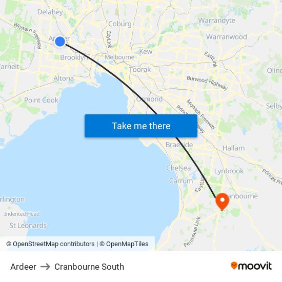 Ardeer to Cranbourne South map