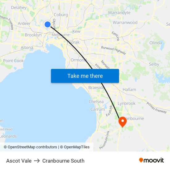 Ascot Vale to Cranbourne South map