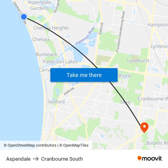 Aspendale to Cranbourne South map