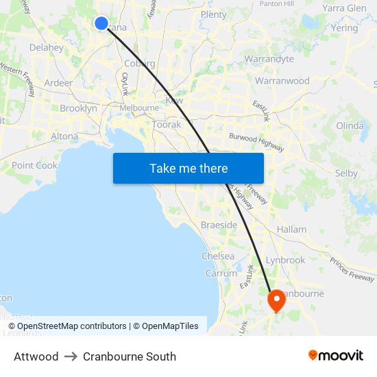 Attwood to Cranbourne South map