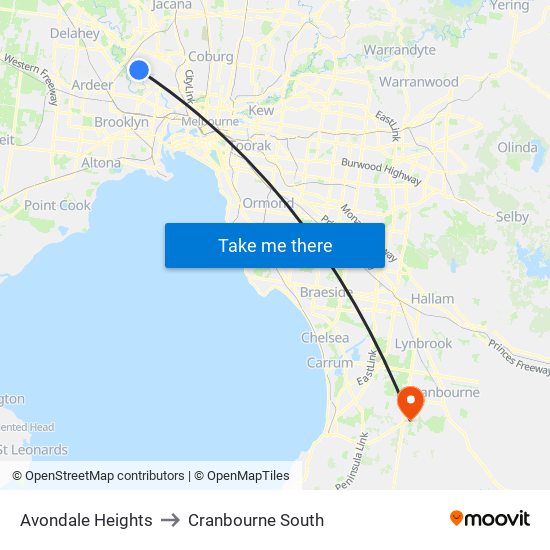 Avondale Heights to Cranbourne South map