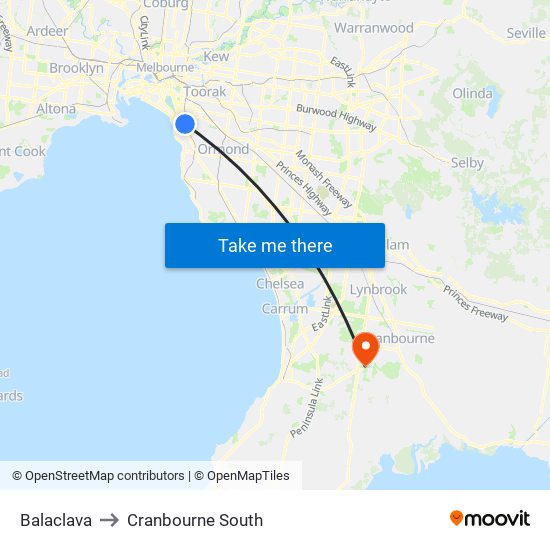 Balaclava to Cranbourne South map
