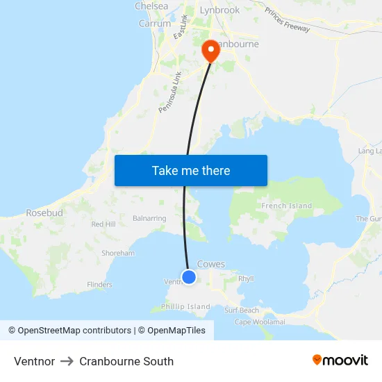 Ventnor to Cranbourne South map