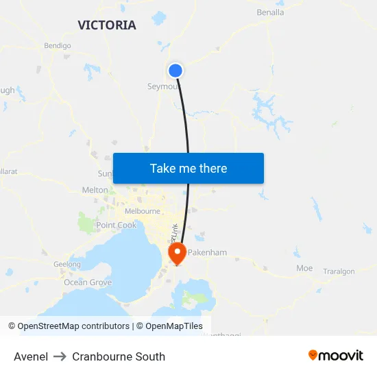 Avenel to Cranbourne South map