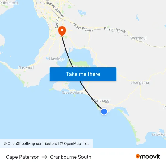 Cape Paterson to Cranbourne South map