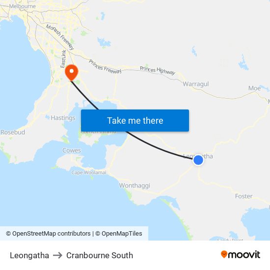 Leongatha to Cranbourne South map