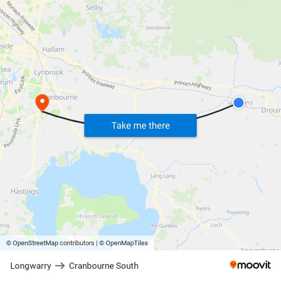 Longwarry to Cranbourne South map