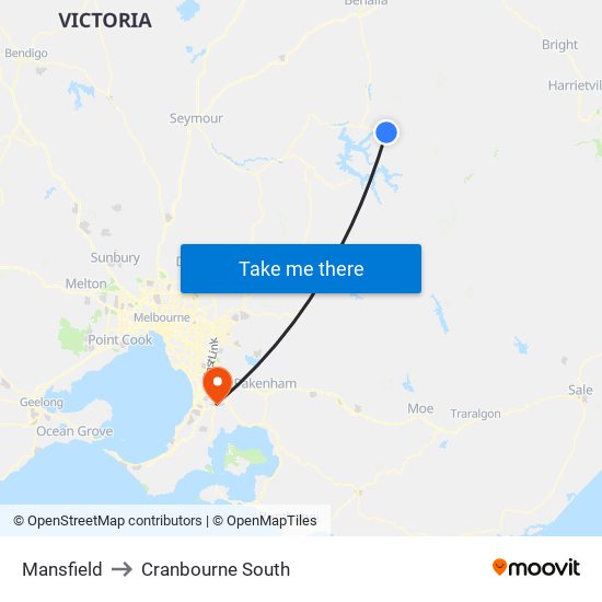 Mansfield to Cranbourne South map