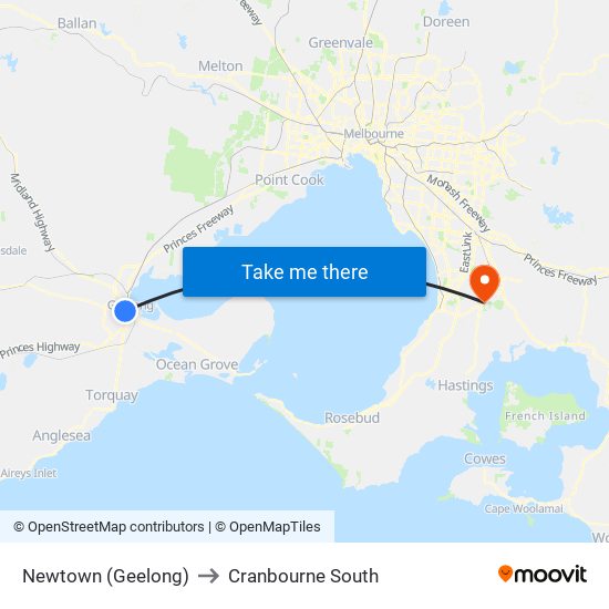 Newtown (Geelong) to Cranbourne South map