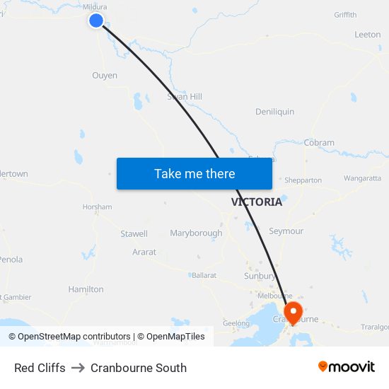 Red Cliffs to Cranbourne South map