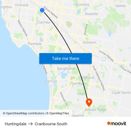 Huntingdale to Cranbourne South map