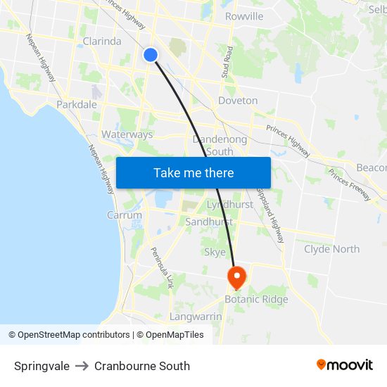 Springvale to Cranbourne South map