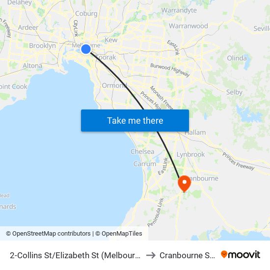 2-Collins St/Elizabeth St (Melbourne City) to Cranbourne South map