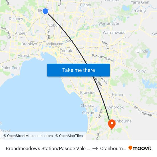 Broadmeadows Station/Pascoe Vale Rd (Broadmeadows) to Cranbourne South map