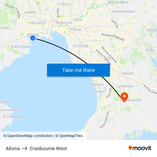 Altona to Cranbourne West map