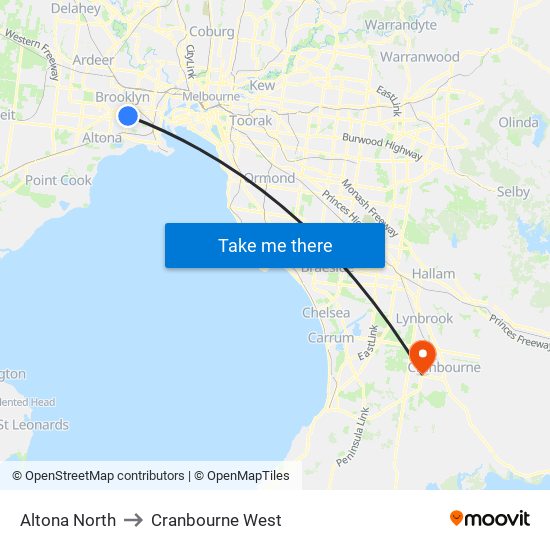 Altona North to Cranbourne West map