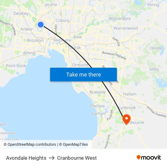 Avondale Heights to Cranbourne West map