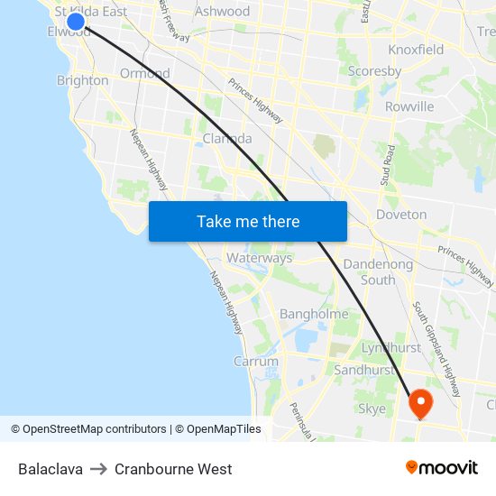 Balaclava to Cranbourne West map
