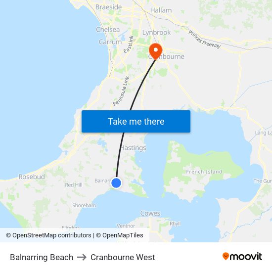 Balnarring Beach to Cranbourne West map