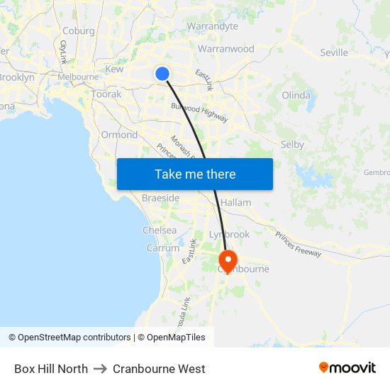 Box Hill North to Cranbourne West map