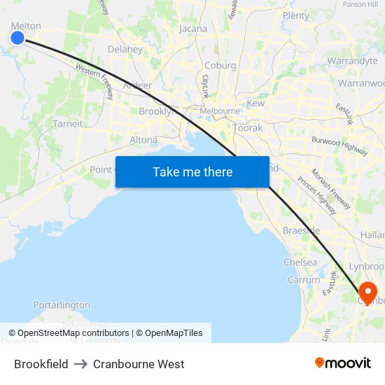 Brookfield to Cranbourne West map