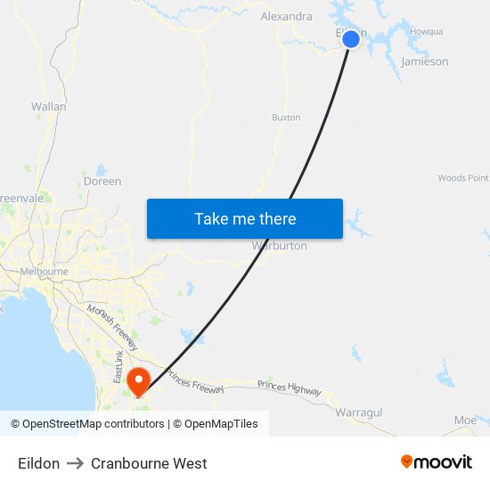 Eildon to Cranbourne West map