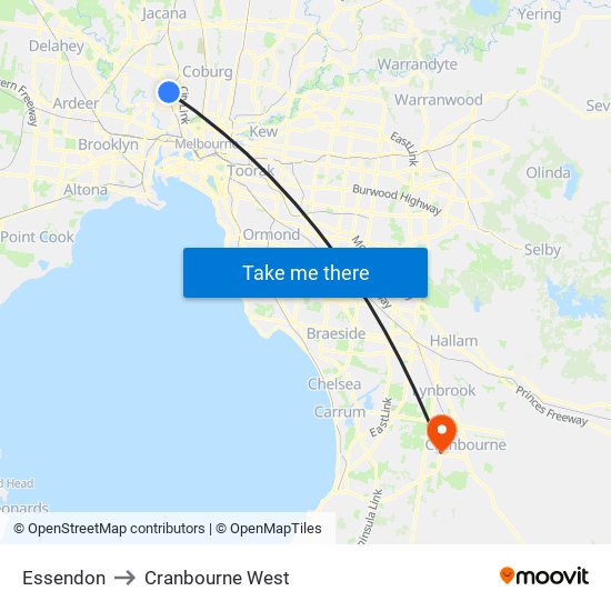 Essendon to Cranbourne West map