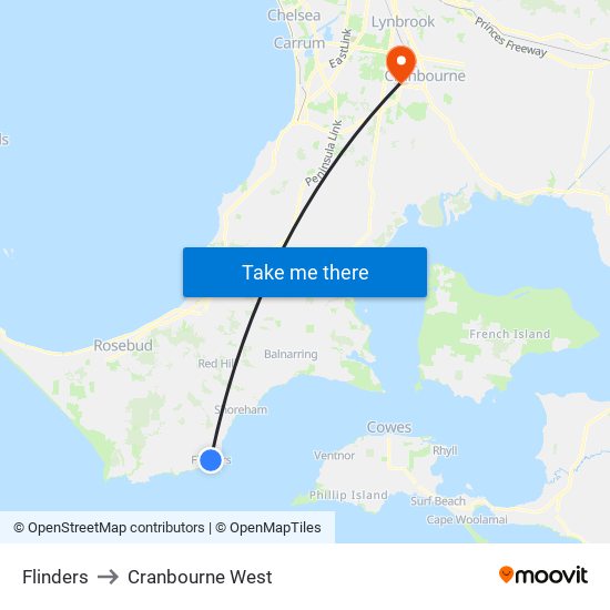 Flinders to Cranbourne West map