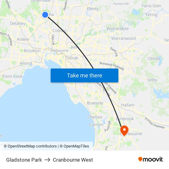 Gladstone Park to Cranbourne West map