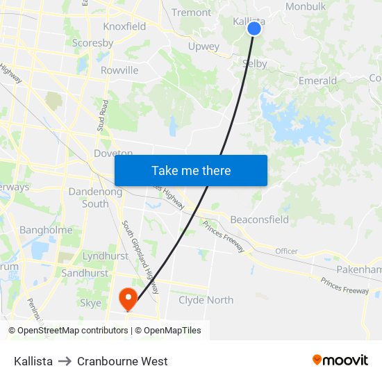 Kallista to Cranbourne West map