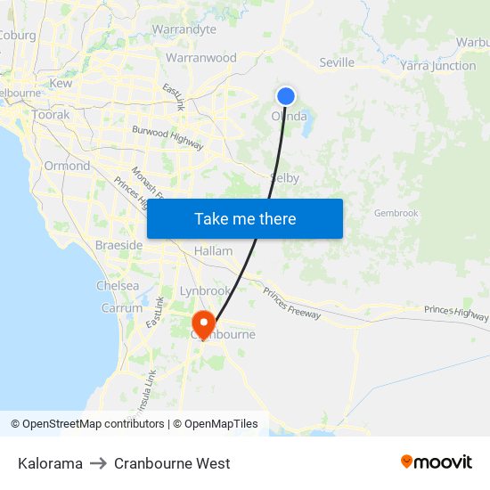 Kalorama to Cranbourne West map