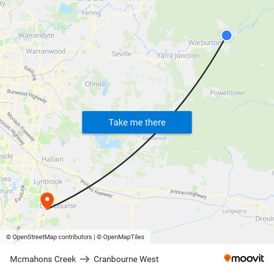 Mcmahons Creek to Cranbourne West map