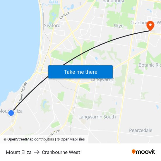 Mount Eliza to Cranbourne West map