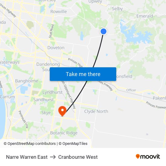 Narre Warren East to Cranbourne West map