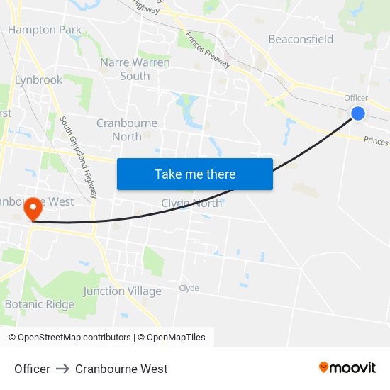 Officer to Cranbourne West map