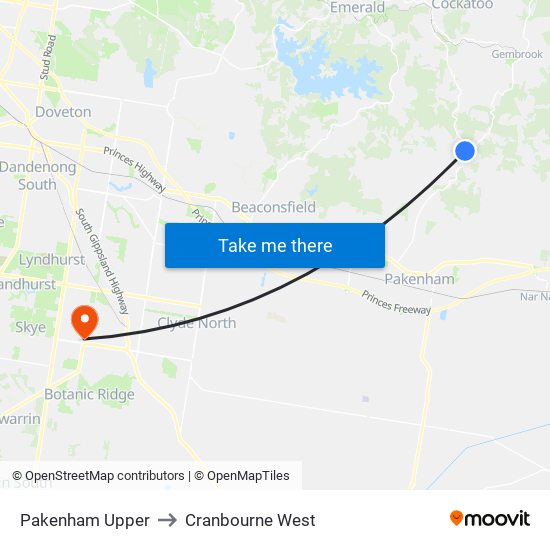 Pakenham Upper to Cranbourne West map