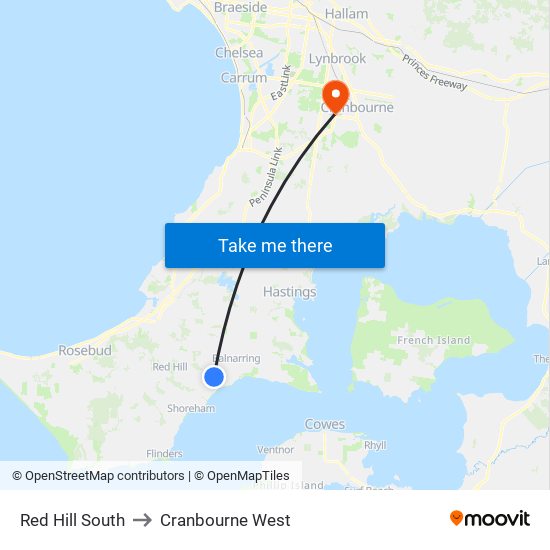 Red Hill South to Cranbourne West map