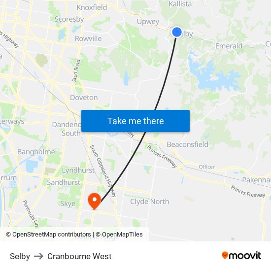 Selby to Cranbourne West map