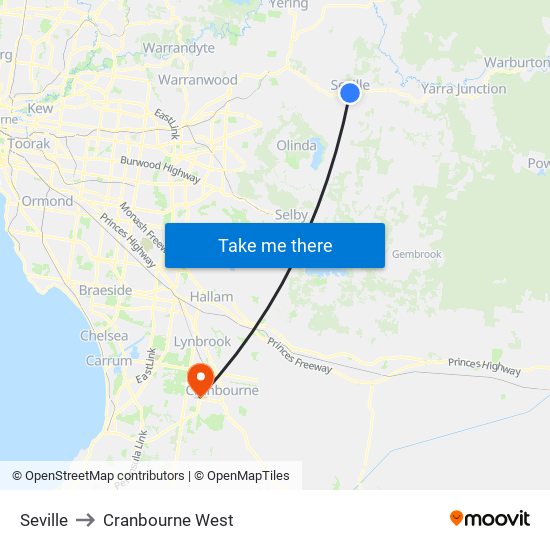 Seville to Cranbourne West map