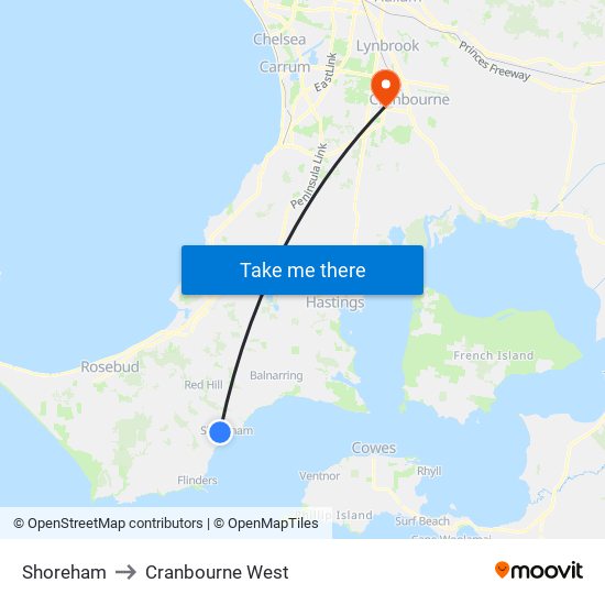 Shoreham to Cranbourne West map