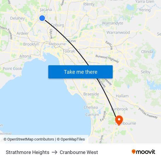 Strathmore Heights to Cranbourne West map