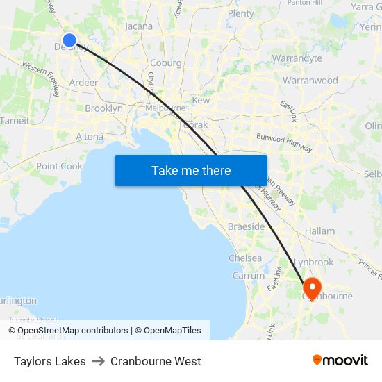 Taylors Lakes to Cranbourne West map