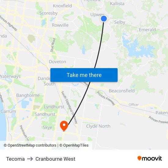 Tecoma to Cranbourne West map