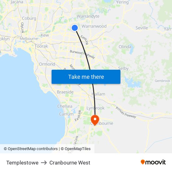 Templestowe to Cranbourne West map