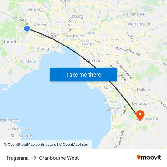 Truganina to Cranbourne West map