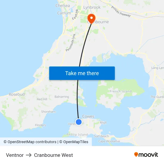 Ventnor to Cranbourne West map