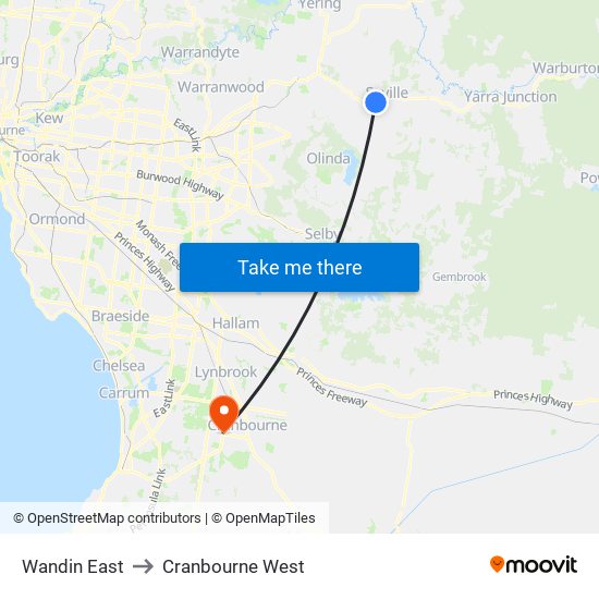 Wandin East to Cranbourne West map