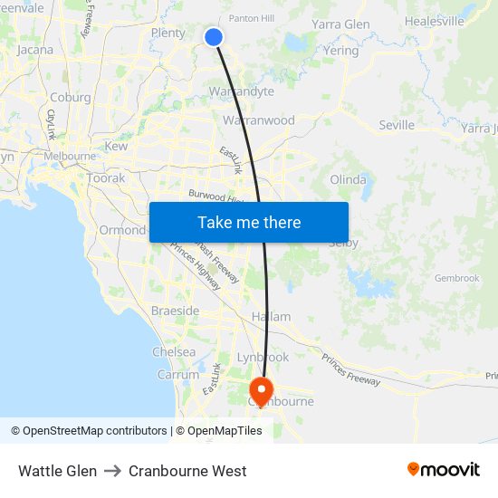 Wattle Glen to Cranbourne West map