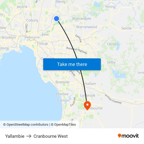 Yallambie to Cranbourne West map
